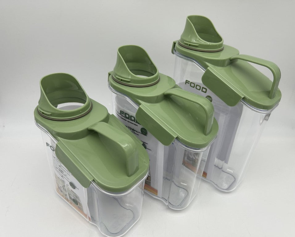 TwinSwords Practical storage container with measuring cup, carrying handle, airtight seal and pouring spout for dry foods