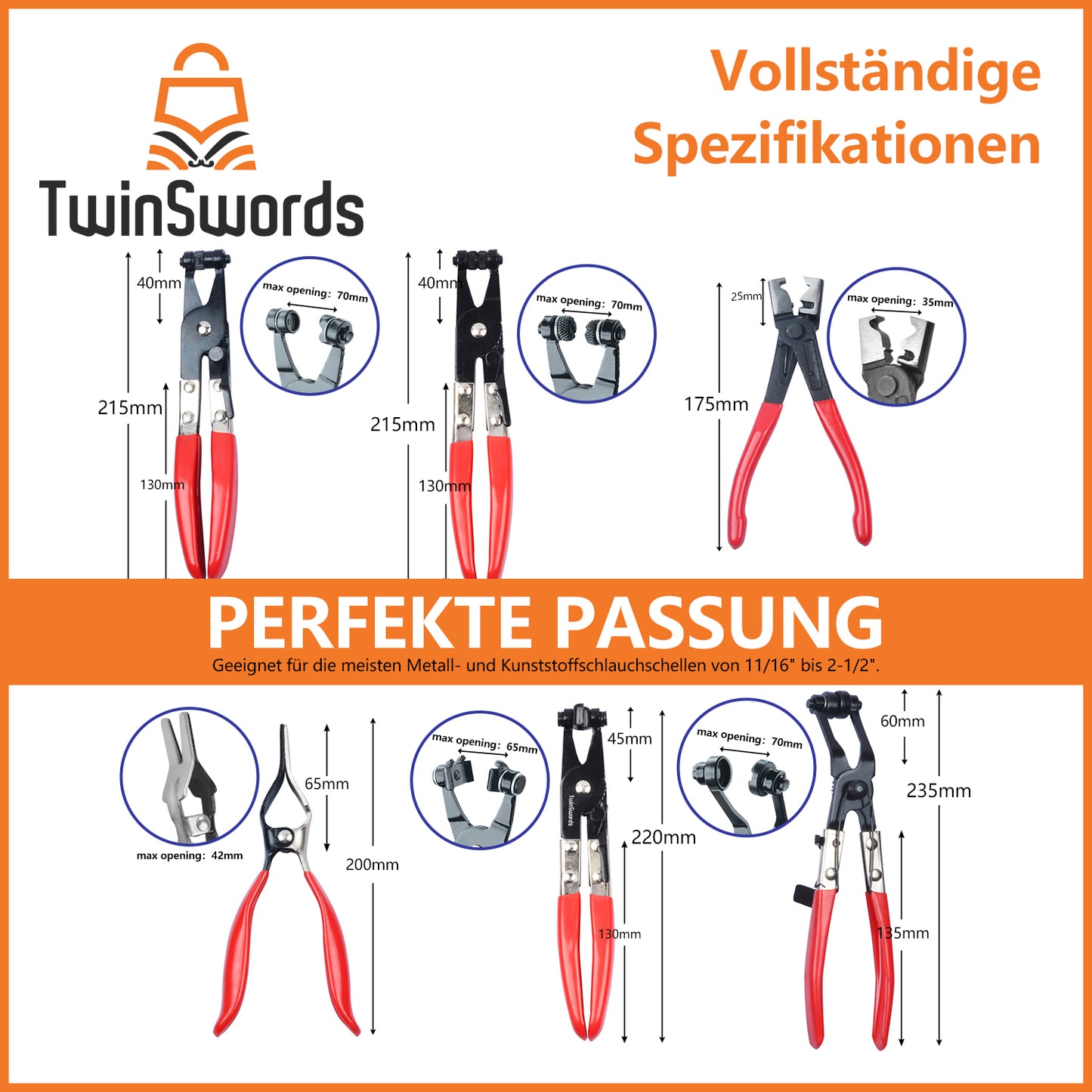 TwinSwords hose clamp pliers | Hose clamp pliers set | Hose clamp pliers | Swivel Jaw Flat Angle Band Car Tool 1 Set