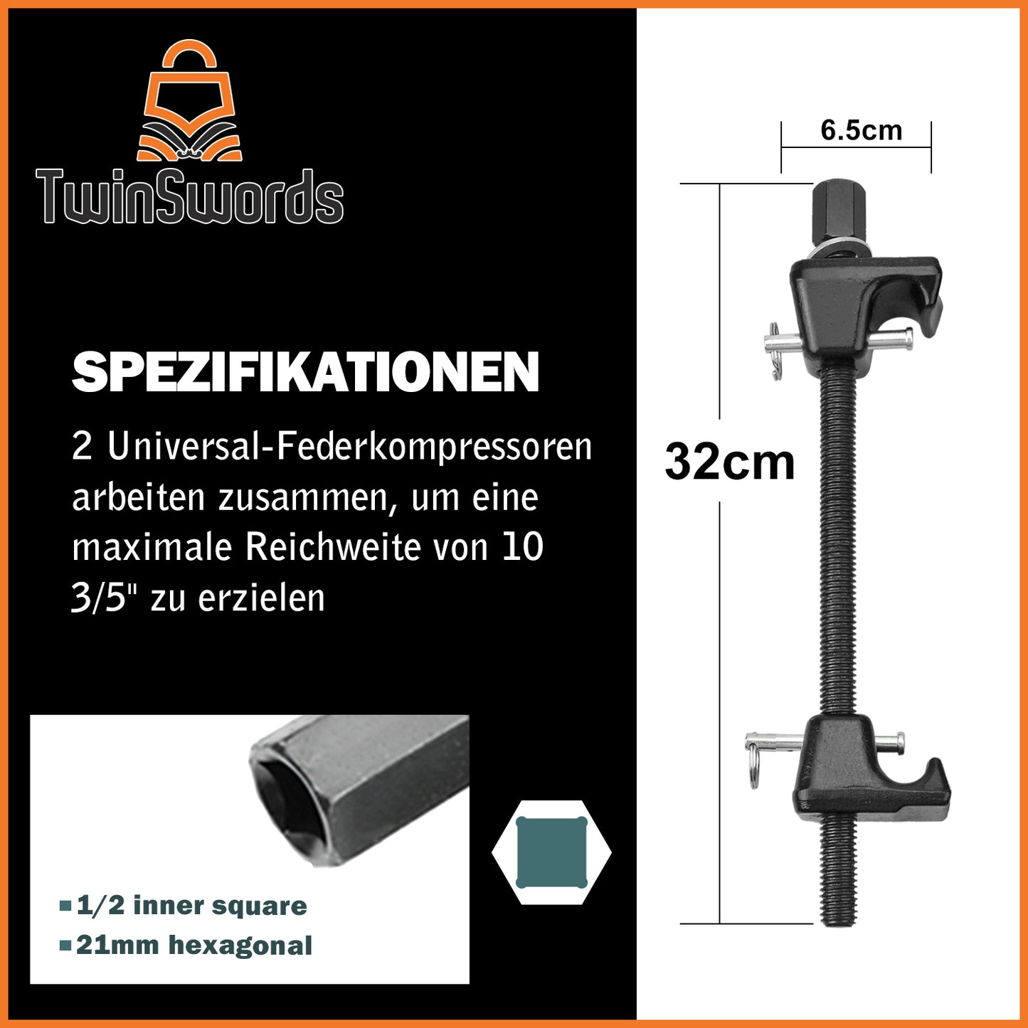 TwinSwords spring compressor for car | Spring Tensioner Tool 300MM | 2 pcs. 1 set