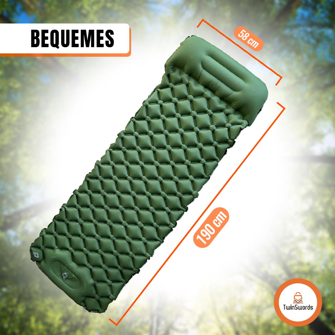 TwinSwords camping sleeping pad inflatable air mattress with integrated foot pump