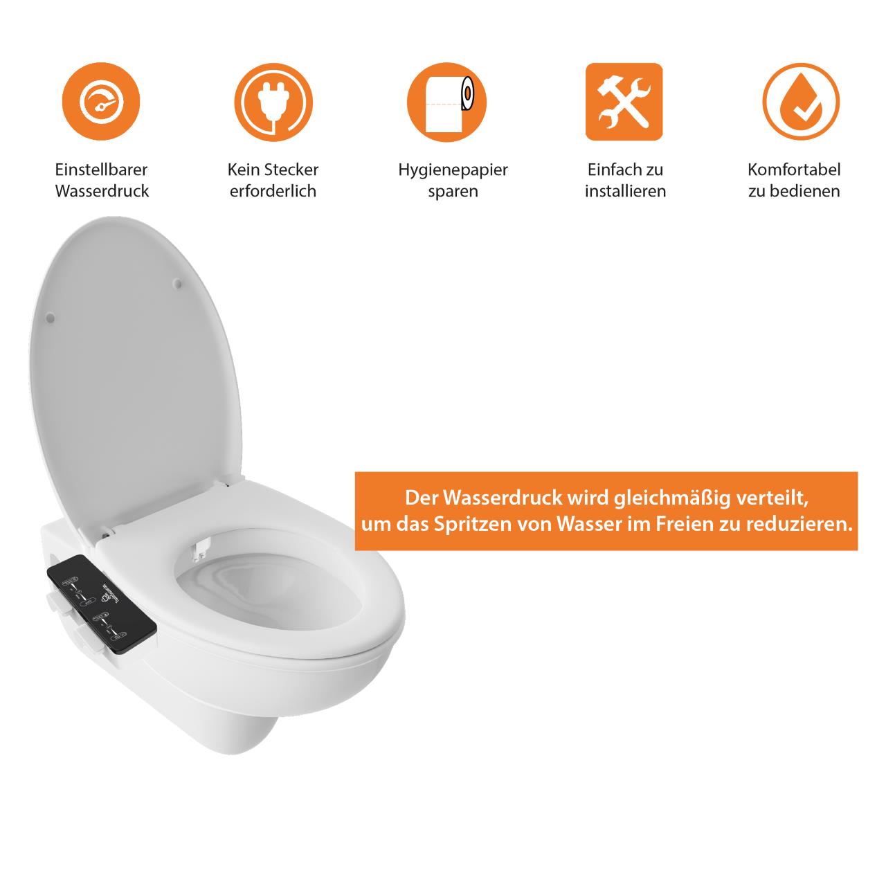 TwinSwords Ultra Slim Bidet | Dusch-WC zur optimalen Intimpflege | Einfach unter dem Klodeckel installieren | Taharet | funktioniert ohne Strom | ideale Hygiene durch Wasser