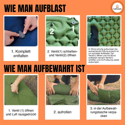 TwinSwords Camping Isomatte Aufblasbar Luftmatratze mit integrierten Fußpumpe