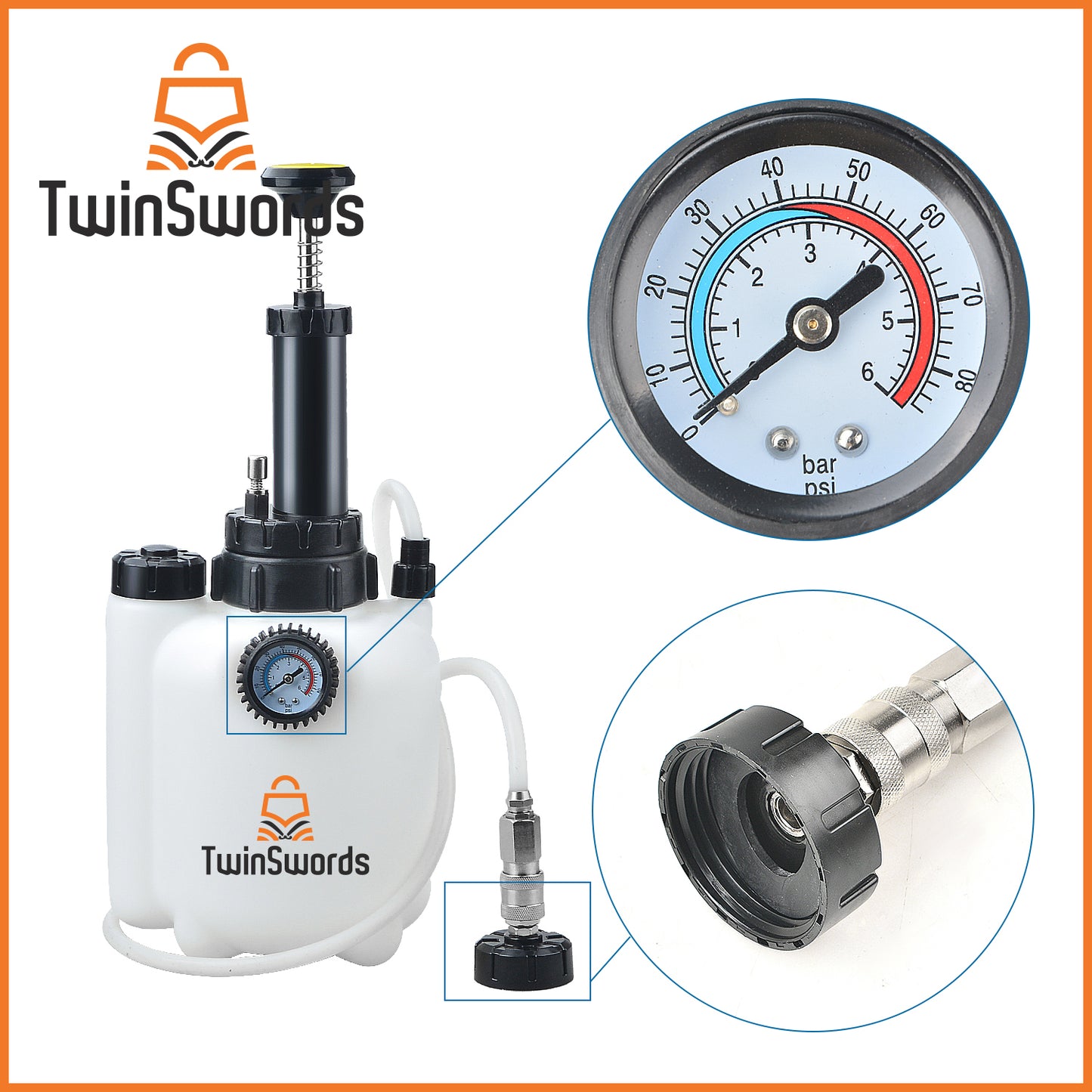 TwinSwords Bremsenentlüftungsgerät 3 LT | Bremsenentlüfter Bremsflüssigkeit wechseln | Bremsflüssigkeitswechselgerät mit 1L Absaugbehälter für E20 (ø45mm) 1 Set