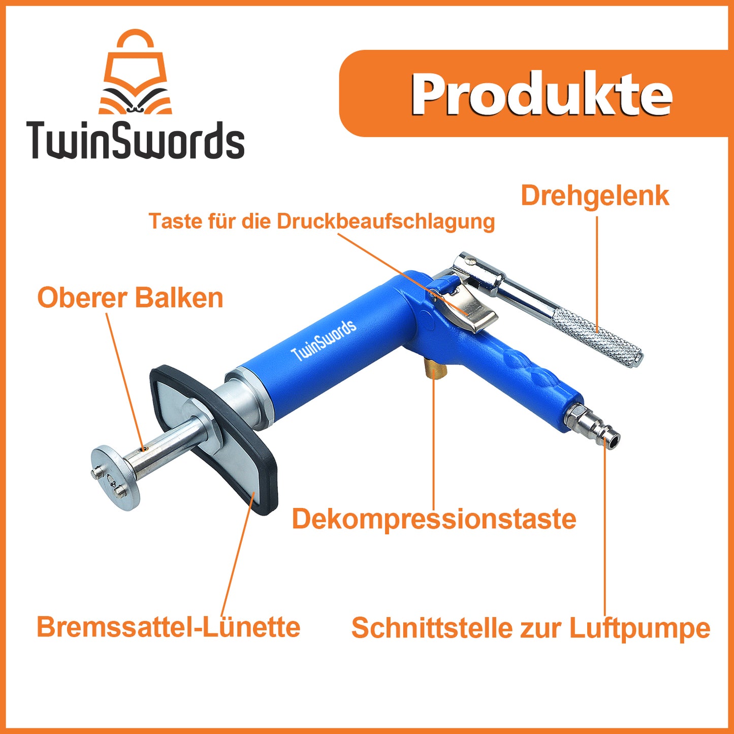 TwinSwords Pneumatischer Bremskolbenrücksteller | Druckluft Bremskolben Rücksteller Werkzeug set 23-teiliges 1 Set