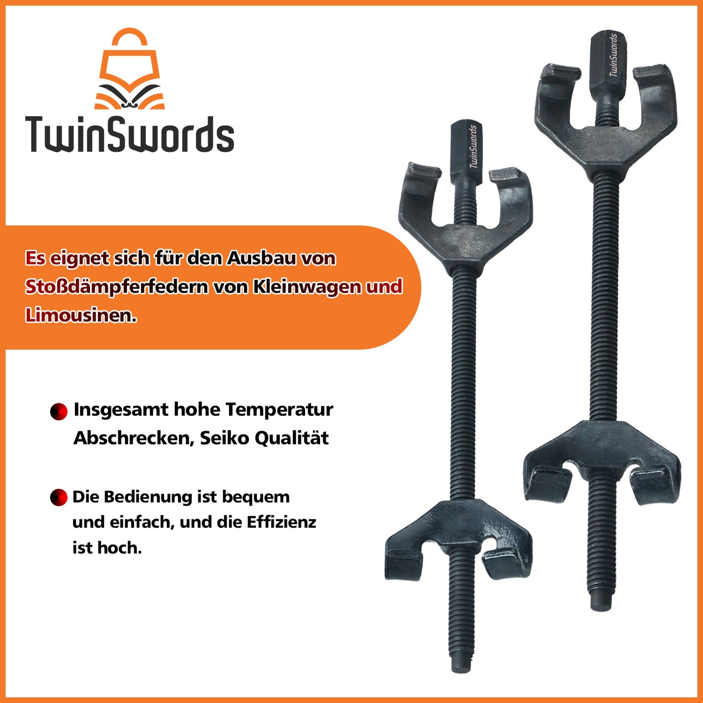 TwinSwords spring compressor set tool | Lowering tuning universal spring strut tension, up to 370mm. 2 pcs. 1 set