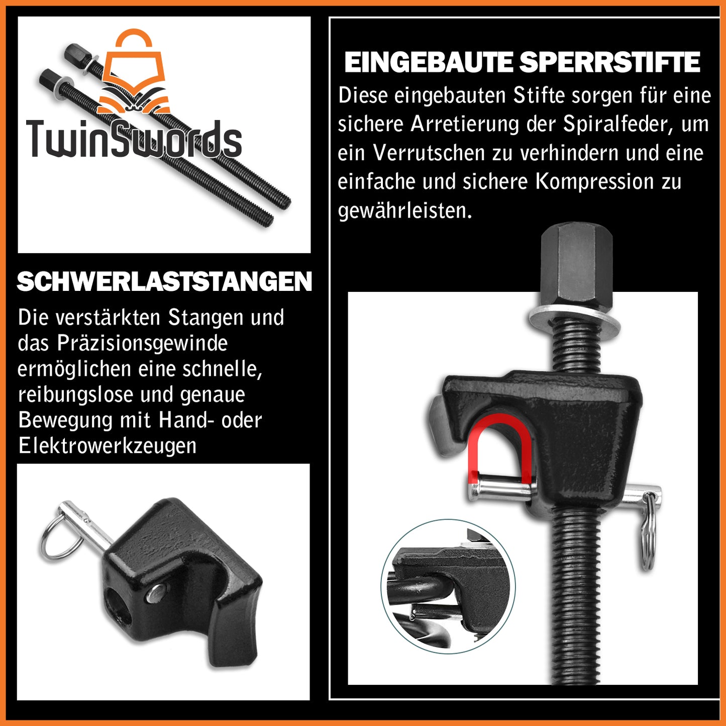 TwinSwords Federspanner für Auto KFZ | Feder Spanner Werkzeug 300MM | 2 Tlg. 1 Set