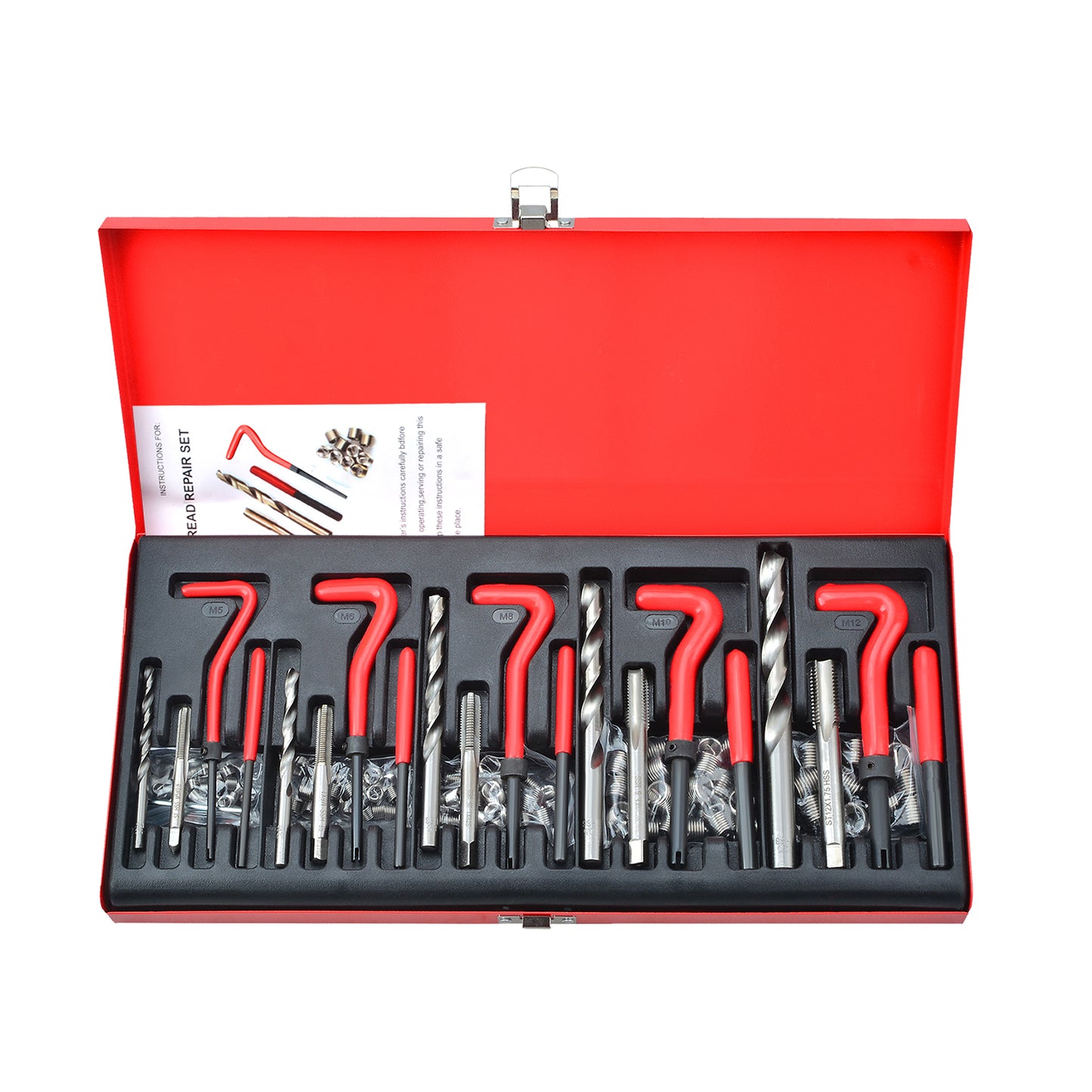 TwinSwords Gewinde Reparatur Set | Gewindereparatur Satz | Bohrer mit M5 M6 M8 M10 M12 | Einsätze Hülsen 131-teiliges 1 Set