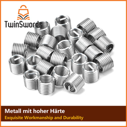TwinSwords Gewinde Reparatur Set | Gewindereparatur Satz | Bohrer mit M5 M6 M8 M10 M12 | Einsätze Hülsen 131-teiliges 1 Set