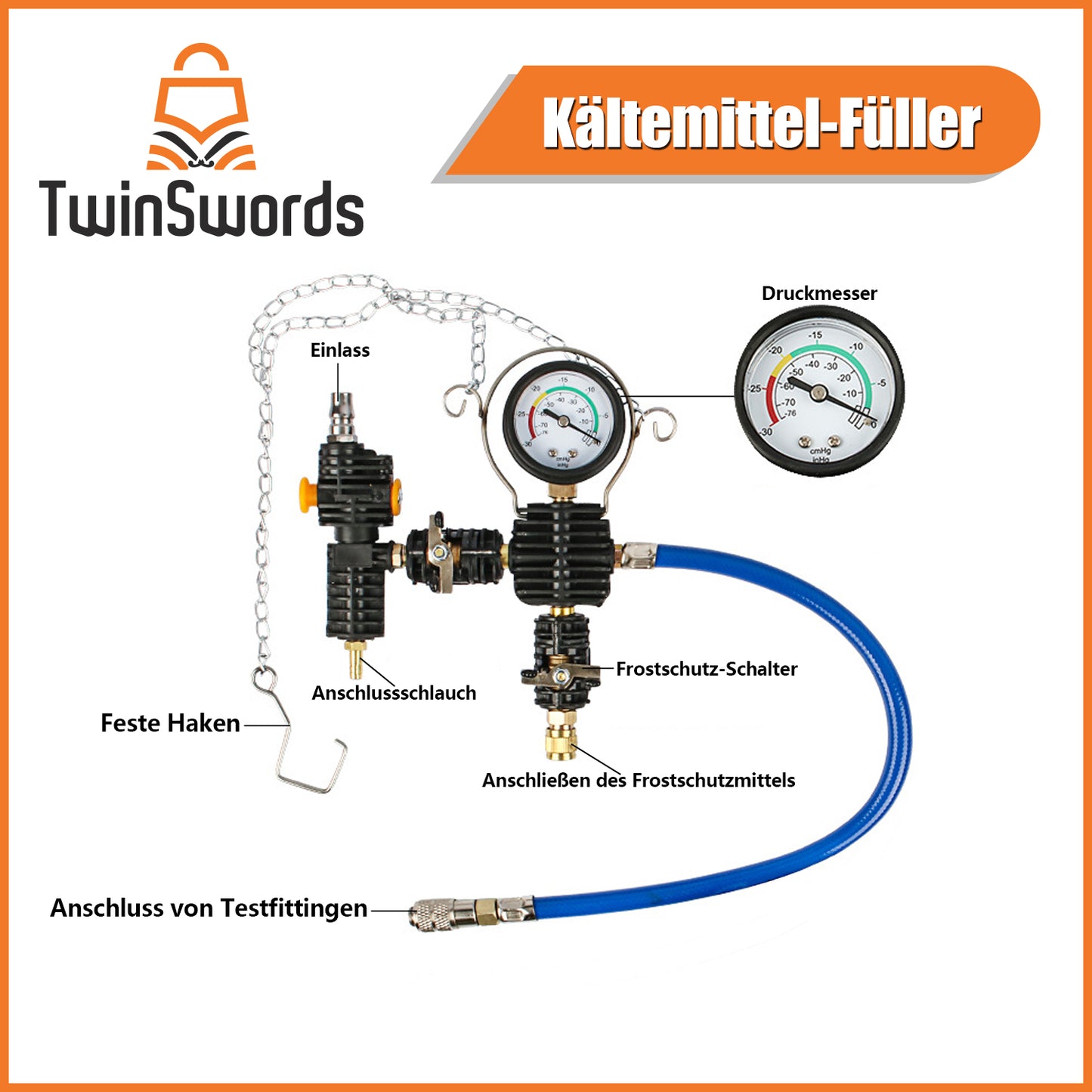 TwinSwords Kühlerabdrückgerät | Kühlsystemtester | Kühlsystem Tester | abdrücken Prüfgerät | Wassertank Lecksucher Werkzeug Drucktester 28-teiliges 1 Set