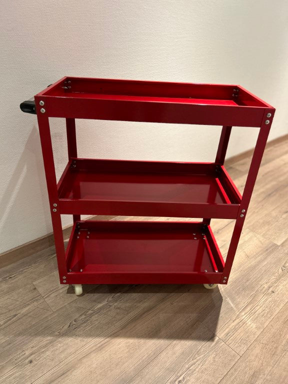 Werkstatt-Rollwagen Montagewagen | Werkzeugwagen | Flexible Rollen | Belastbarkeit bis zu 100 kg | 3 Fächer | Rot