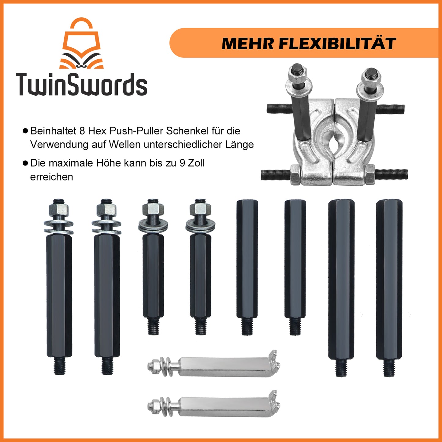 TwinSwords Lagerabzieher | Trennmesser für Kugellager | Lager Abzieher | Polradabzieher Trennvorrichtung 30-70mm 14-teiliges 1 Set
