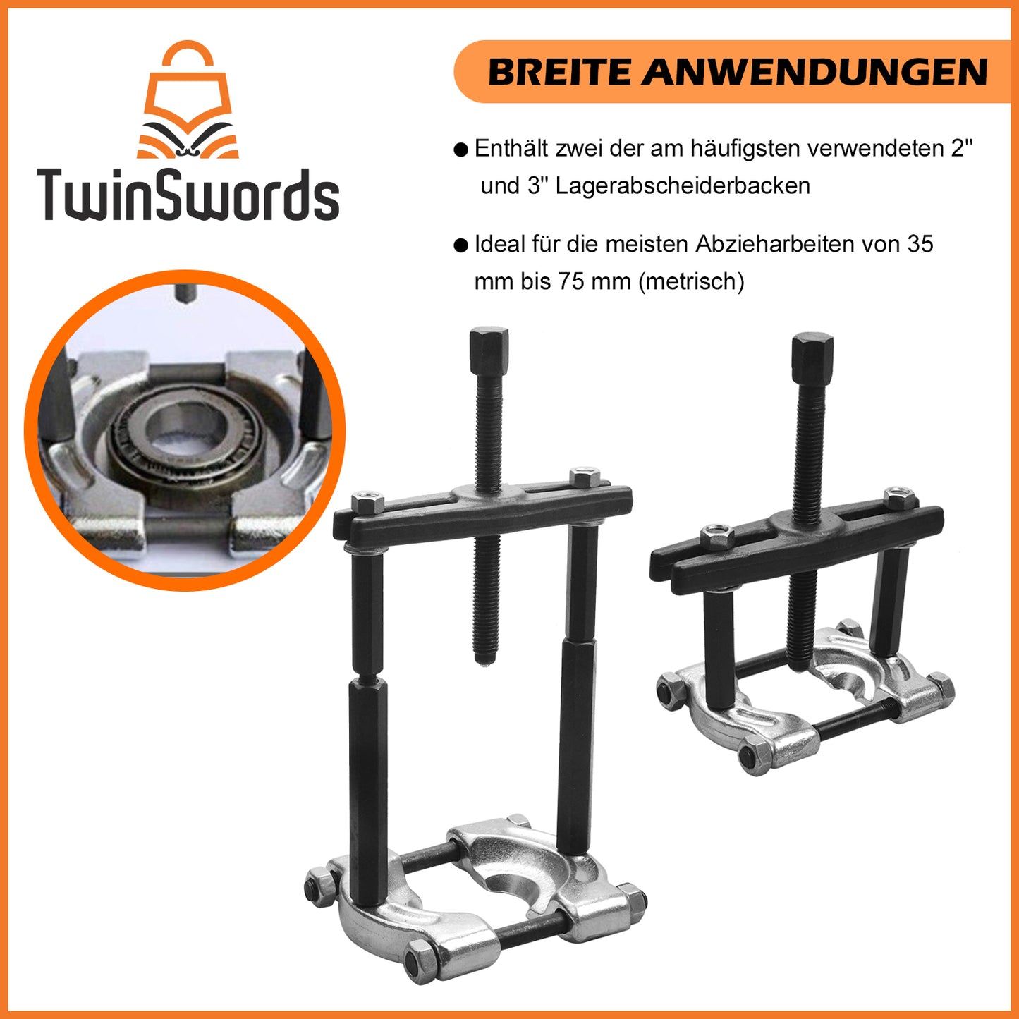TwinSwords Lagerabzieher | Trennmesser für Kugellager | Lager Abzieher | Polradabzieher Trennvorrichtung 30-70mm 14-teiliges 1 Set