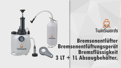 TwinSwords Bremsenentlüftungsgerät 3 LT | Bremsenentlüfter Bremsflüssigkeit wechseln | Bremsflüssigkeitswechselgerät mit 1L Absaugbehälter für E20 (ø45mm) 1 Set