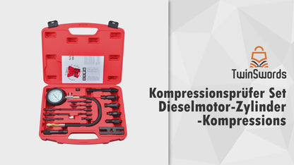 Compression tester set | Diesel Engine Cylinder Compression Gauge Pressure Diagnostic Tester Tool Kit Set 17pcs 1 Set by TwinSwords