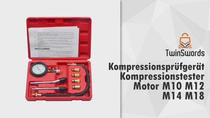 TwinSwords Kompressionsprüfgerät | Kompressionsprüfer Set | Kompressionstester Motor M10 M12 M14 M18 Kompression prüfen meßen Kfz 0 - 20 bar & 0 - 300 Psi 1 Set