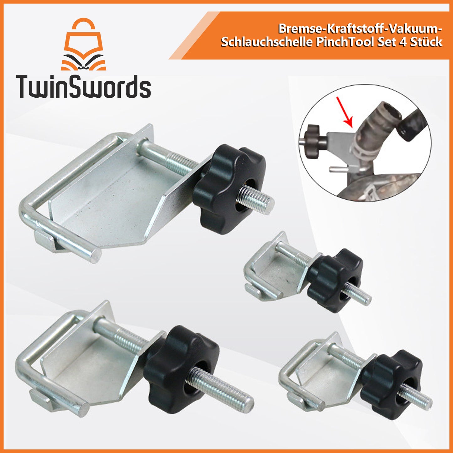 TwinSwords Schlauch Abklemmen | Schlauchklemmen Zange KFZ | Schlauch Abklemmzange KFZ 10 -15 - 25 - 45 mm 4-teiliges