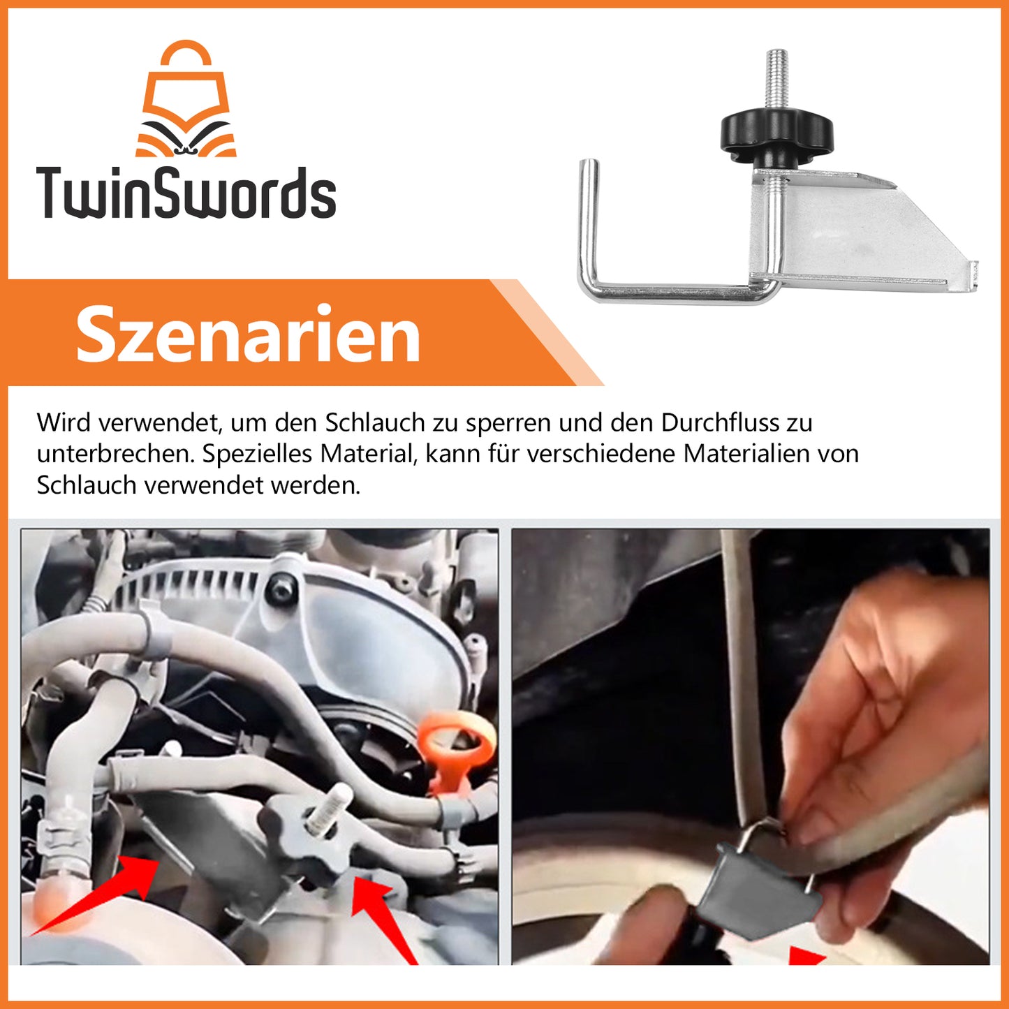 TwinSwords Schlauch Abklemmen | Schlauchklemmen Zange KFZ | Schlauch Abklemmzange KFZ 10 -15 - 25 - 45 mm 4-teiliges