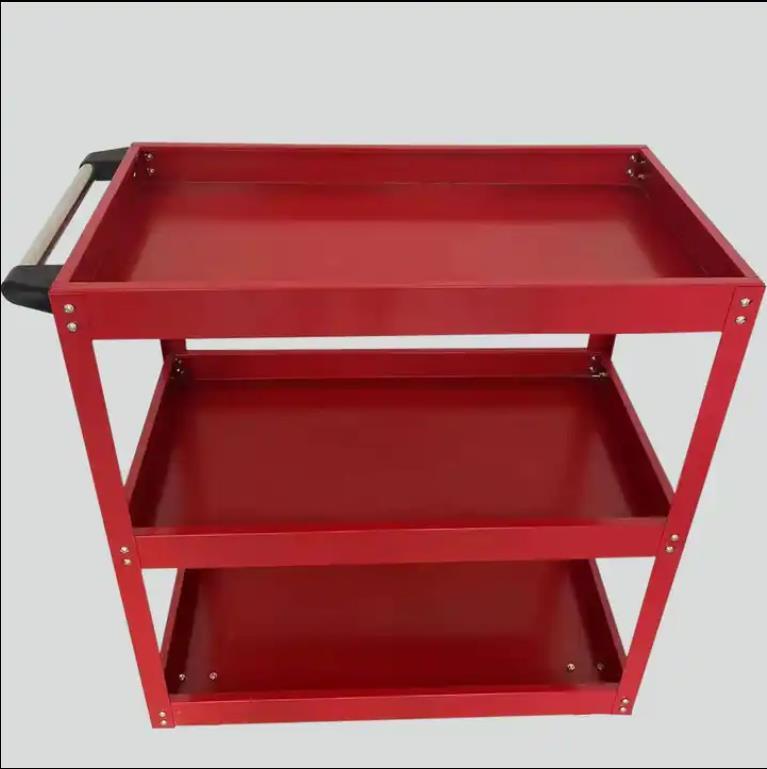 Werkstatt-Rollwagen Montagewagen | Werkzeugwagen | Flexible Rollen | Belastbarkeit bis zu 100 kg | 3 Fächer | Rot