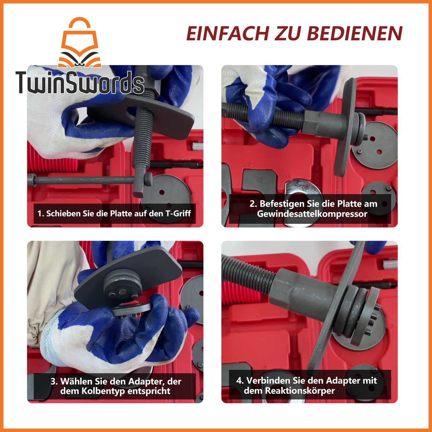 TwinSwords Bremskolbenrücksteller | Universal Bremskolben Rücksteller | Rückstellwerkzeug Set KFZ Werkzeug 22-teiliges 1 Set