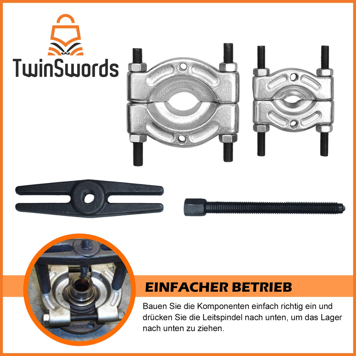 TwinSwords Lagerabzieher | Trennmesser für Kugellager | Lager Abzieher | Polradabzieher Trennvorrichtung 30-70mm 14-teiliges 1 Set