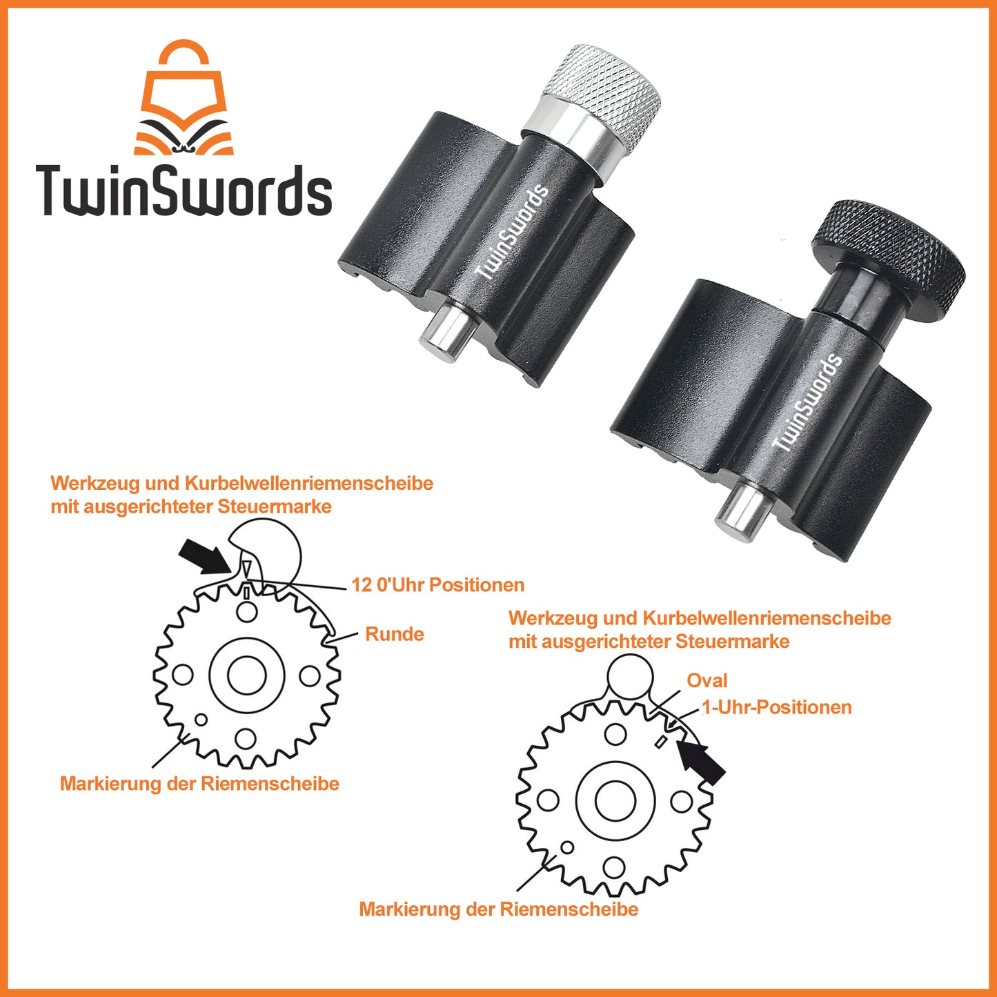 TwinSwords Steuerzeiten Einstellwerkzeug | Zahnriemen Wechsel Werkzeug Set | Nockwellen Arretierwerkzeug für VW Audi Skoda 1.2, 1.4, 1.6, 1.9, 2.0 SDI/TDI - 6-teilig IK1134